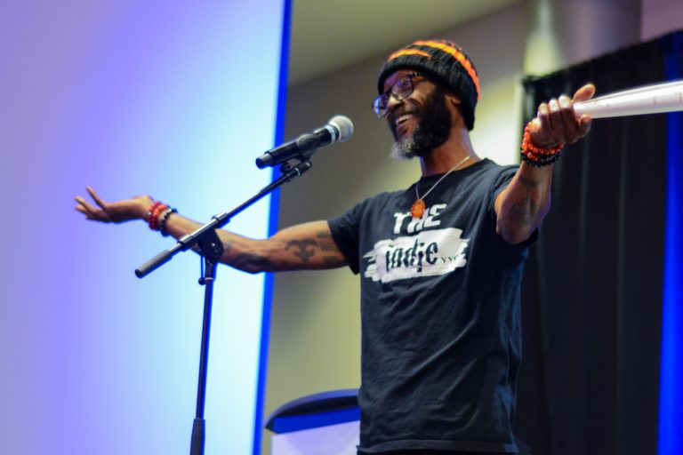 Wakefield Brewster delivering a spoken word performance.